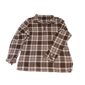 Vintage Brown Plaid Knit Shirt Collared 70 Pullover Gorpcore Country Western VTG